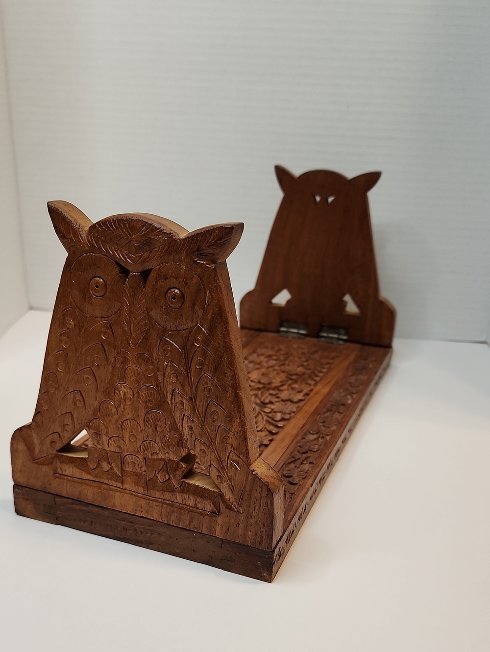 OWL Hand-Carved Brown Wooden Book Stand Or Ends Collapses Quality Made In India,